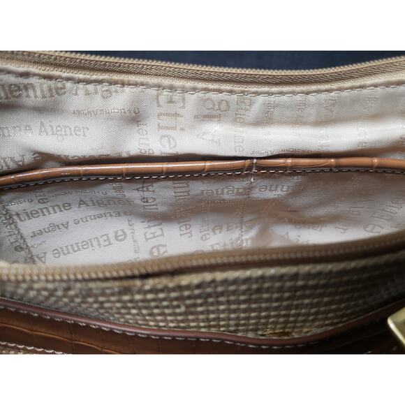 Etienne Aigner Straw / Leather Tan Adjustable Strap Shoulder Hand Bag Purse - Picture 8 of 12